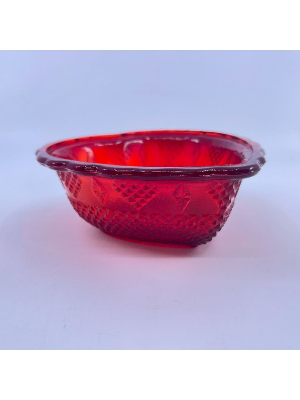 vintage avon hearts and diamonds ruby red heart shaped bowl scalloped edge